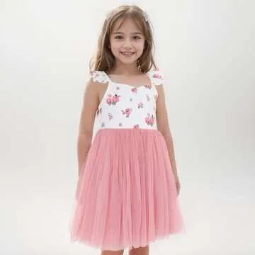 Flofallzique Floral Toddler Tulle Dress Summer Baby Wedding Party First Birthday Tutu Outfit（1 Year, Dusty Pink