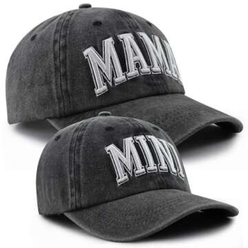 Mommy and Me Matching Outfits, Funny Embroidered Mama and Mini Hats, 2PCS Mom and Daughter Baseball Cap, Adjustable Cotton Mother Son Caps, Mother's Day Christmas Birthday Gifts for Mama Women Kids