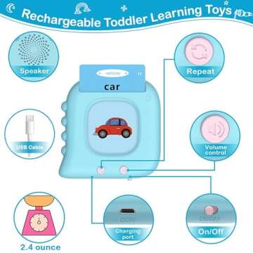 Talking Flash Cards for Toddlers, Toddler Toys for Ages 1 2 3 4 5 Years Old Boys, Educational Learning Toys, Pocket Speech, 224 Sight Words Montessori Autism Sensory Toys, Christmas Birthday Gifts