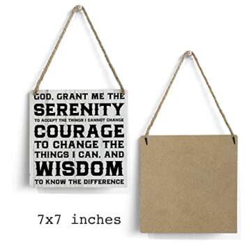 Serenity Prayer Wooden Sign Home Wall Decor 7 X 7 Inch God Grant Me the Serenity Wood Rustic Hanging Sign