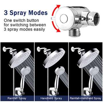 Taiker Shower Head, 8 Inch High Pressure Rainfall Shower Head/Handheld Showerhead Combo with 11.5 Inch Adjustable Curved Arm, Anti-leak Shower Head with Holder/Hose, Flow Regulator, Chrome (Silver1)