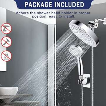 Taiker Shower Head, 8 Inch High Pressure Rainfall Shower Head/Handheld Showerhead Combo with 11.5 Inch Adjustable Curved Arm, Anti-leak Shower Head with Holder/Hose, Flow Regulator, Chrome (Silver1)