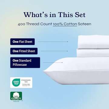 California Design Den Twin Sheets Set - 400 Thread Count 100% Cotton Sheets, Sateen Cooling Sheets, Luxury Twin Bed Sheets Set, Cotton Bed Sheets Twin Size Bed Set for Dorm Rooms (White Sheets)