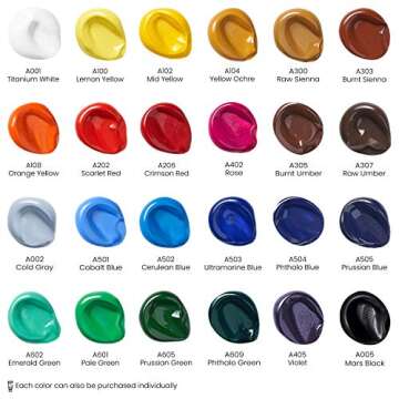 ARTEZA Acrylic Paint Set of 24 Tubes (0.74 oz, 22 ml) Non Toxic Acrylic Artist Paints, Heavy Body Ac...