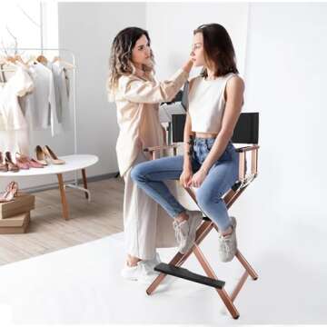 CHUANGJIN 30" Height Tall Directors Chair - Portable Makeup Chair in Rose Gold