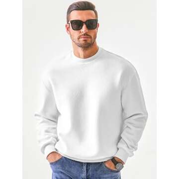 JMIERR Men's Fashion Thick Soft Basic Pullover Sweatshirt Long Sleeves Warm Shirts Old Money Oversized Clothes Men, US46(XL), White