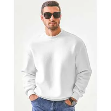 JMIERR Men's Fashion Thick Soft Basic Pullover Sweatshirt Long Sleeves Warm Shirts Old Money Oversized Clothes Men, US46(XL), White