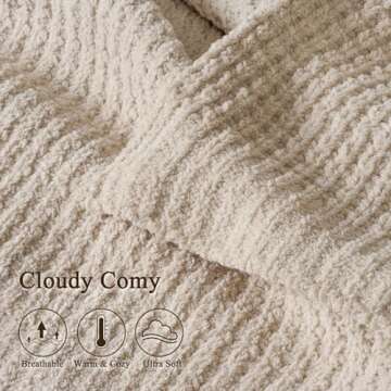 PHF Chenille Waffle Knit Throw Blanket- Plush Warm & Cozy 50" x 60" Ultra Soft Blanket- Chunky Fluffy Waffle Throws for Couch Bed Sofa - Natural