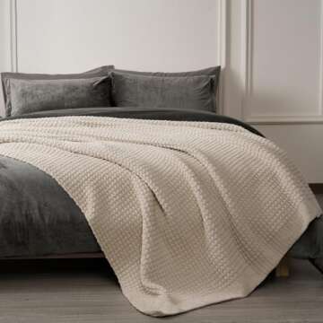 PHF Chenille Waffle Knit Throw Blanket- Plush Warm & Cozy 50" x 60" Ultra Soft Blanket- Chunky Fluffy Waffle Throws for Couch Bed Sofa - Natural