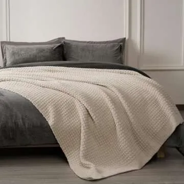 PHF Chenille Waffle Knit Throw Blanket- Plush Warm & Cozy 50" x 60" Ultra Soft Blanket- Chunky Fluffy Waffle Throws for Couch Bed Sofa - Natural