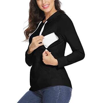 fitglam Women's Maternity Nursing Tops for Breastfeeding Side-Zip Hoodie with Pockets Long Sleeves Pregnancy Sweatshirt