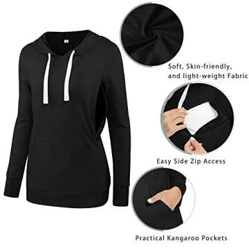 fitglam Women's Maternity Nursing Tops for Breastfeeding Side-Zip Hoodie with Pockets Long Sleeves Pregnancy Sweatshirt