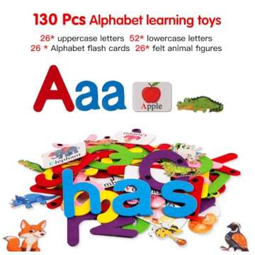 Craftstory 130 Pcs Alphabet Learning Toys Letters-Felt Montessori Board for Toddlers with Flashcards Preschool Phonics Vocabulary Activities Educational Toys for 3 Year Old