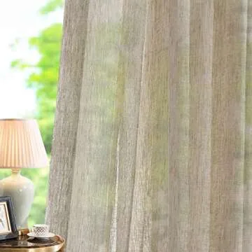 LANTIME Brown Semi Sheer Curtains, Faux Linen Double Pleats Window Sheer Curtains Panels Drapery for Home, Hotel, Office, 84 W x 102 L Inch, Set of 2