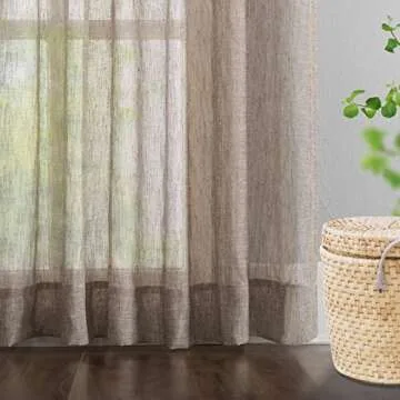 LANTIME Brown Semi Sheer Curtains, Faux Linen Double Pleats Window Sheer Curtains Panels Drapery for Home, Hotel, Office, 84 W x 102 L Inch, Set of 2