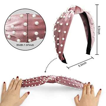 YRYM HT Pearl Headband for Women - 6 Pack Knot Headband with Pearls Wide Headbands Turban Velvet Pearl Headbands for Women and Girls