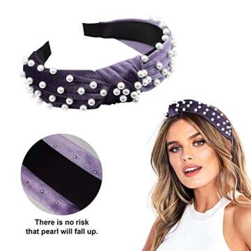 YRYM HT Pearl Headband for Women - 6 Pack Knot Headband with Pearls Wide Headbands Turban Velvet Pearl Headbands for Women and Girls