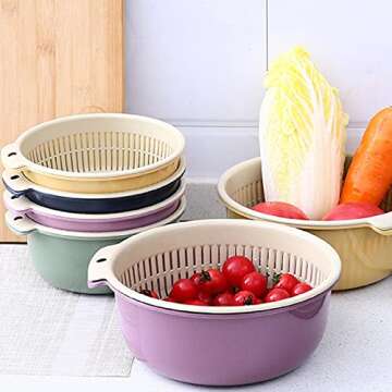 LAPUTA Japanese Design Kitchen Drain Basket Double Layers Multifunctional PP Kitchen Colander Strainer Food Colander Creative Household Supplies for Home Household