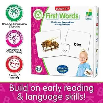 The Learning Journey: Match It! - First Words - 30 Piece Self-Correcting Words with Matching Images for Emerging Readers - Sight Words Puzzle for Kids Ages 3 and Up - Award Winning Toys