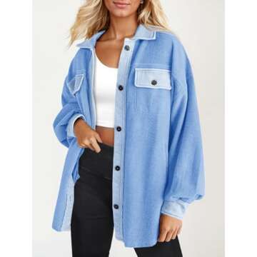 Fisoew Womens Comfy Oversized Button Down Shirt Jacket