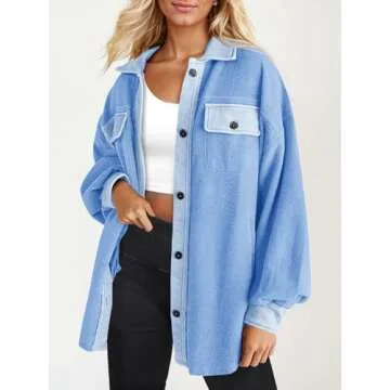 Fisoew Womens Comfy Oversized Button Down Shirt Jacket