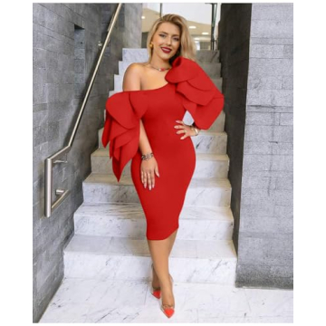 DAAWENXI Elegant Ruffle Off The Shoulder Midi Dress