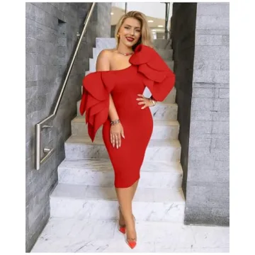 DAAWENXI Elegant Ruffle Off The Shoulder Midi Dress