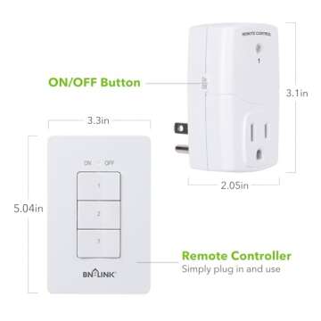 BN-LINK Mini Wireless Wall-Mounting Remote Control Outlet Switch Power Plug in for Household Applian...