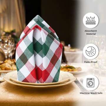 Urban Villa Set of 12 Checkered Dinner Napkins Buffalo Checks Cloth Napkins Red/Green/White Color Ch...