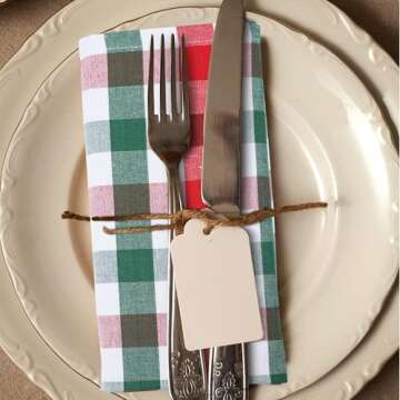 Urban Villa Set of 12 Checkered Dinner Napkins Buffalo Checks Cloth Napkins Red/Green/White Color Checks 100% Cotton Dinner Napkins Size 20x20 Inches Cloth Napkins Hotel Quality Dinner Napkins