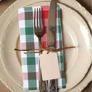 Urban Villa Set of 12 Checkered Dinner Napkins Buffalo Checks Cloth Napkins Red/Green/White Color Checks 100% Cotton Dinner Napkins Size 20x20 Inches Cloth Napkins Hotel Quality Dinner Napkins