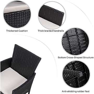 Walsunny 4 Pieces Outdoor Patio Furniture Sets Rattan Chair Wicker Set,Outdoor Indoor Use Backyard Porch Garden Poolside Balcony Furniture（Light Black）