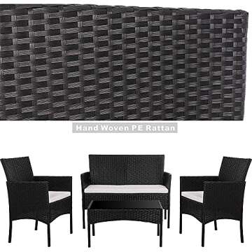 Walsunny 4 Pieces Outdoor Patio Furniture Sets Rattan Chair Wicker Set,Outdoor Indoor Use Backyard Porch Garden Poolside Balcony Furniture（Light Black）