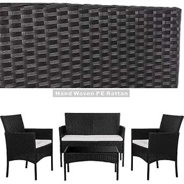 Walsunny 4 Pieces Outdoor Patio Furniture Sets Rattan Chair Wicker Set,Outdoor Indoor Use Backyard Porch Garden Poolside Balcony Furniture（Light Black）
