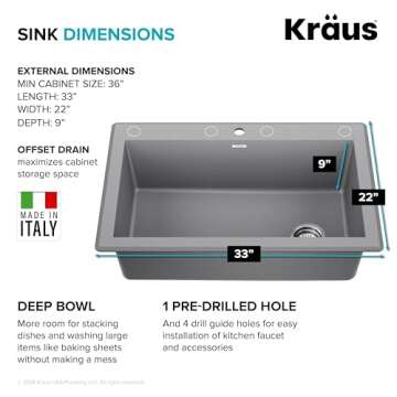 KRAUS Forteza 33-Inch Drop-In Granite Sink in Grey