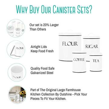 OUTSHINE Kitchen Canisters Set 4 | Farmhouse Storage Containers