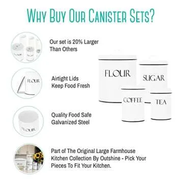 OUTSHINE Kitchen Canisters Set 4 | Farmhouse Storage Containers