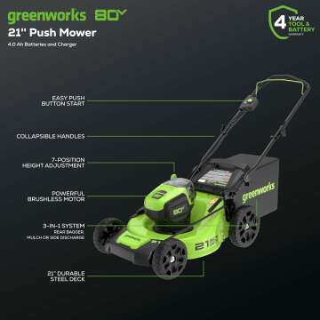 Greenworks 80V Lawn Mower with 4Ah Battery