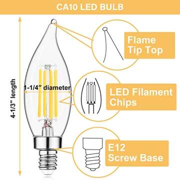 Dimmable E12 LED Candelabra Bulbs with Vintage Flame Tip