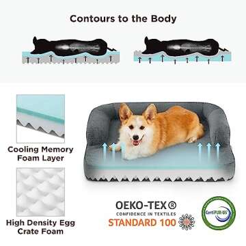 Lesure Memory Foam Dog Bed for Large Dogs, Large Orthopedic Dog Bed Sofa with High Support Reversibl...