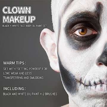 CHASPA Face Paint Black + White Clown Makeup Face Body Paint Set, High Pigment Professional Oil-Base...