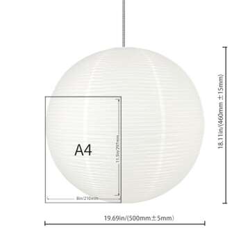 Henjjras White Round paper lamp shade 50cm(19Inch) Chinses Lantern Pendant Lamp Shade,Large Foldable Lampshade
