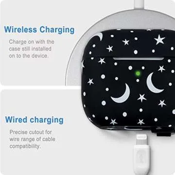 Moon Star Silicone Compatible with AirPods 3 Case 2021, Gawnock Soft Case for Compatible with AirPods 3rd Generation Print Cover for Women Girls with Keychain (Moon/Star)