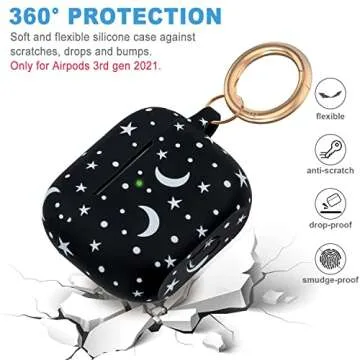 Moon Star Silicone Compatible with AirPods 3 Case 2021, Gawnock Soft Case for Compatible with AirPods 3rd Generation Print Cover for Women Girls with Keychain (Moon/Star)