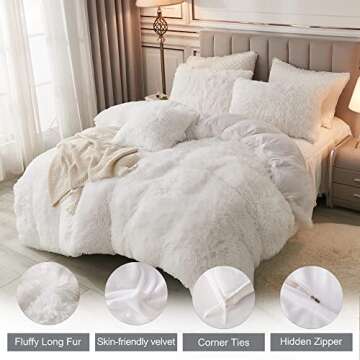annadaif White Duvet Cover King Fluffy, Soft Faux Fur Velvet Comforter Cover, Luxury Fuzzy Plush Sha...