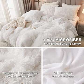 annadaif White Duvet Cover King Fluffy, Soft Faux Fur Velvet Comforter Cover, Luxury Fuzzy Plush Shaggy Bedding Sets 3 Pieces (1 Duvet Cover, 2 Pillowcases), Zipper Closure