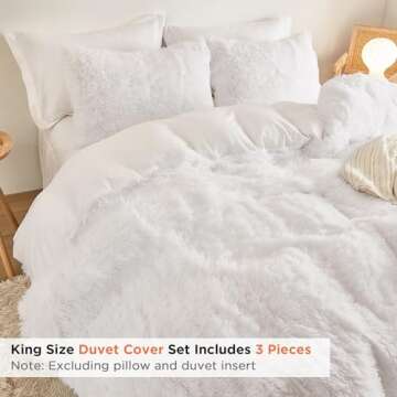 annadaif White Duvet Cover King Fluffy, Soft Faux Fur Velvet Comforter Cover, Luxury Fuzzy Plush Shaggy Bedding Sets 3 Pieces (1 Duvet Cover, 2 Pillowcases), Zipper Closure