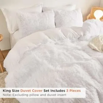 annadaif White Duvet Cover King Fluffy, Soft Faux Fur Velvet Comforter Cover, Luxury Fuzzy Plush Shaggy Bedding Sets 3 Pieces (1 Duvet Cover, 2 Pillowcases), Zipper Closure