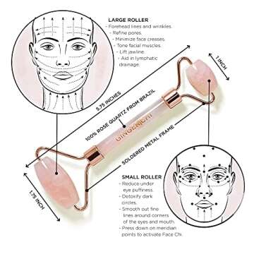 Ginger Chi Jade Roller - Rose Quartz Anti-Aging Roller - Skin Care Face Sculpting Tool to Reduce Wri...