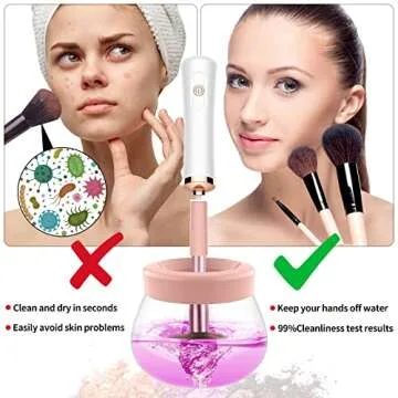 Fesmey Makeup Brush Cleaner Dryer Machine,Super-Fast Electric Brush Cleaner Spinner with 8 Size Collars,Automatic Brush Cleaner Spinner Makeup Brush Tools (White)